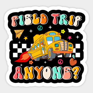 Field Trip Anyone Groovy School Bus Driver Yellow Gift For Boy Girl Kids Sticker